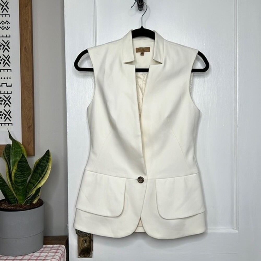Ted Baker London Peplum Vest, White Cream, Size 2